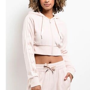 Adidas plush light pink sweat suit cropped zipped hoodie